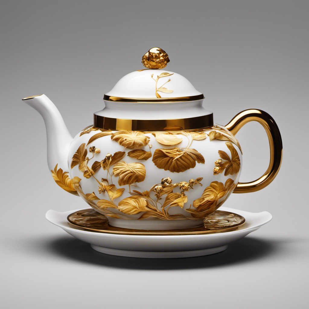 An image showcasing a delicate porcelain teapot filled with steaming golden Oolong Ginger Tea