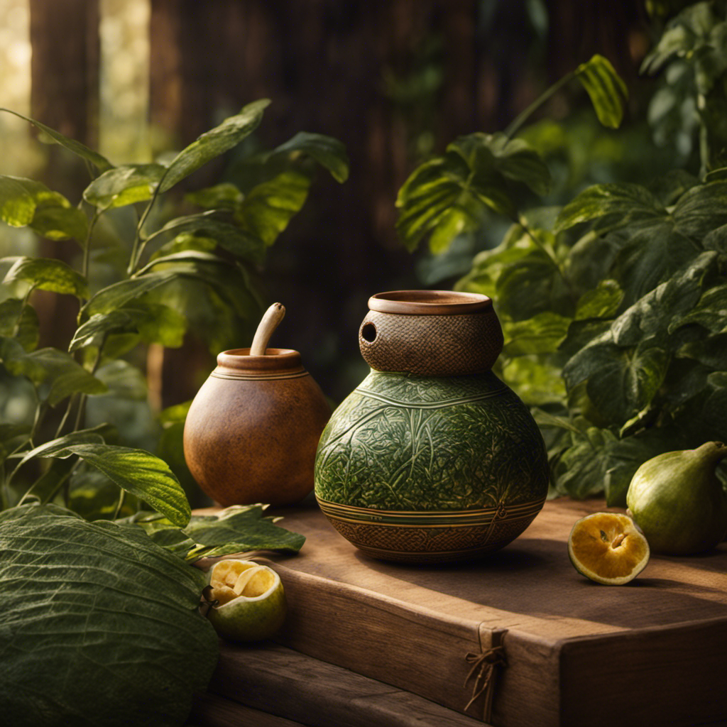 An image showcasing a serene scene of an individual sipping yerba mate from a traditional gourd, surrounded by lush greenery, basking in the warm sunlight, capturing the essence of relaxation and contemplation