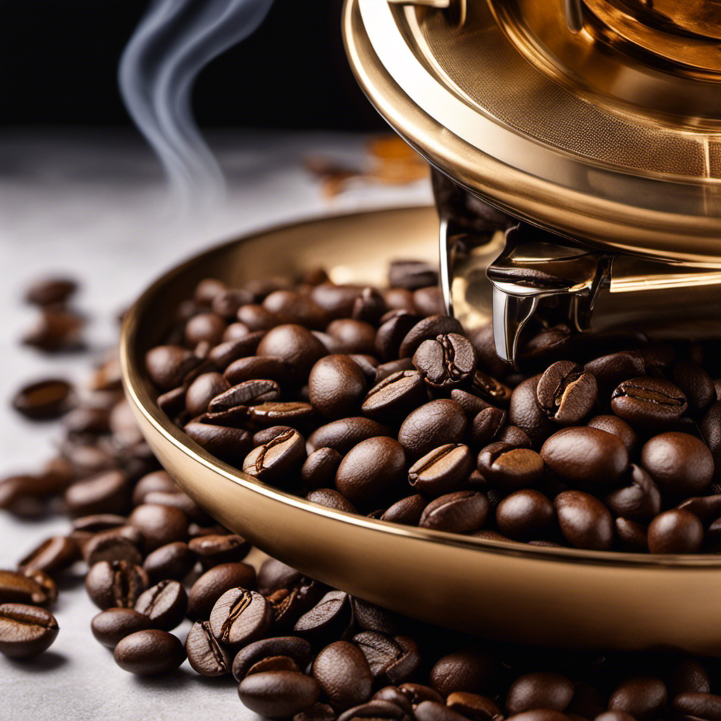 An image showcasing a freshly roasted coffee bean, glistening with oils and emitting aromatic steam