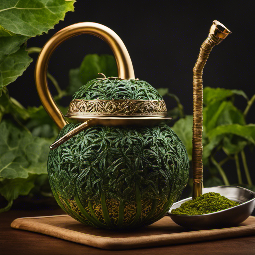 An image showcasing a traditional gourd filled with vibrant, steaming yerba mate, as a metal straw hovers above it, capturing the moment of steeping