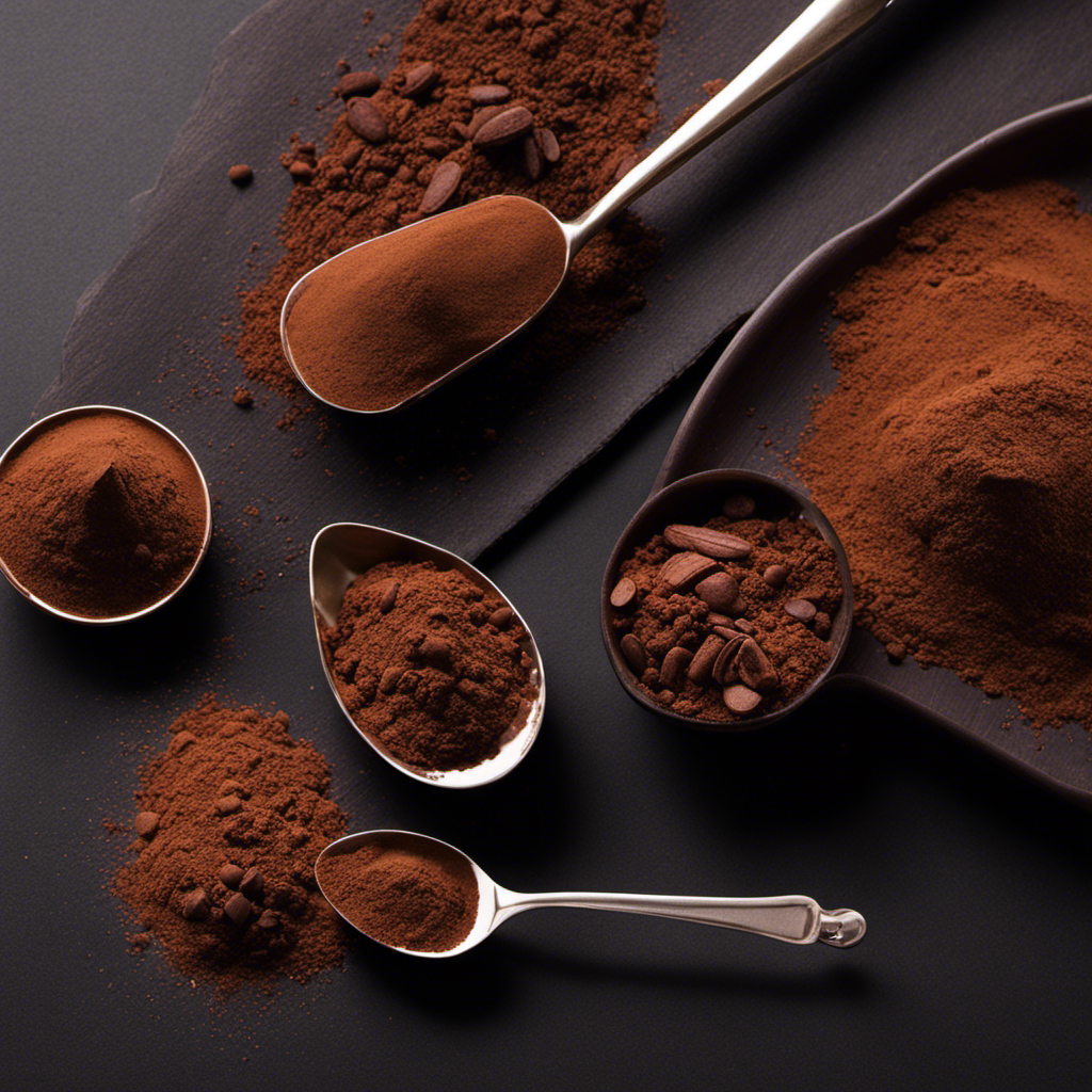 An image showcasing two measuring tablespoons filled with fine, velvety raw cacao powder