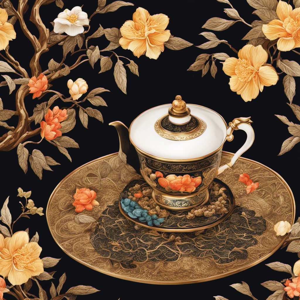 An image showcasing a steaming cup of Oolong tea, beautifully adorned with delicate tea leaves, emanating warmth and tranquility, inviting readers to explore the calorie content of this exquisite beverage