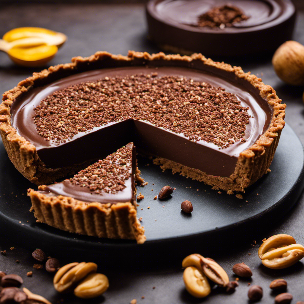 An image showcasing a delectable slice of a raw vegan cacao cashew pie