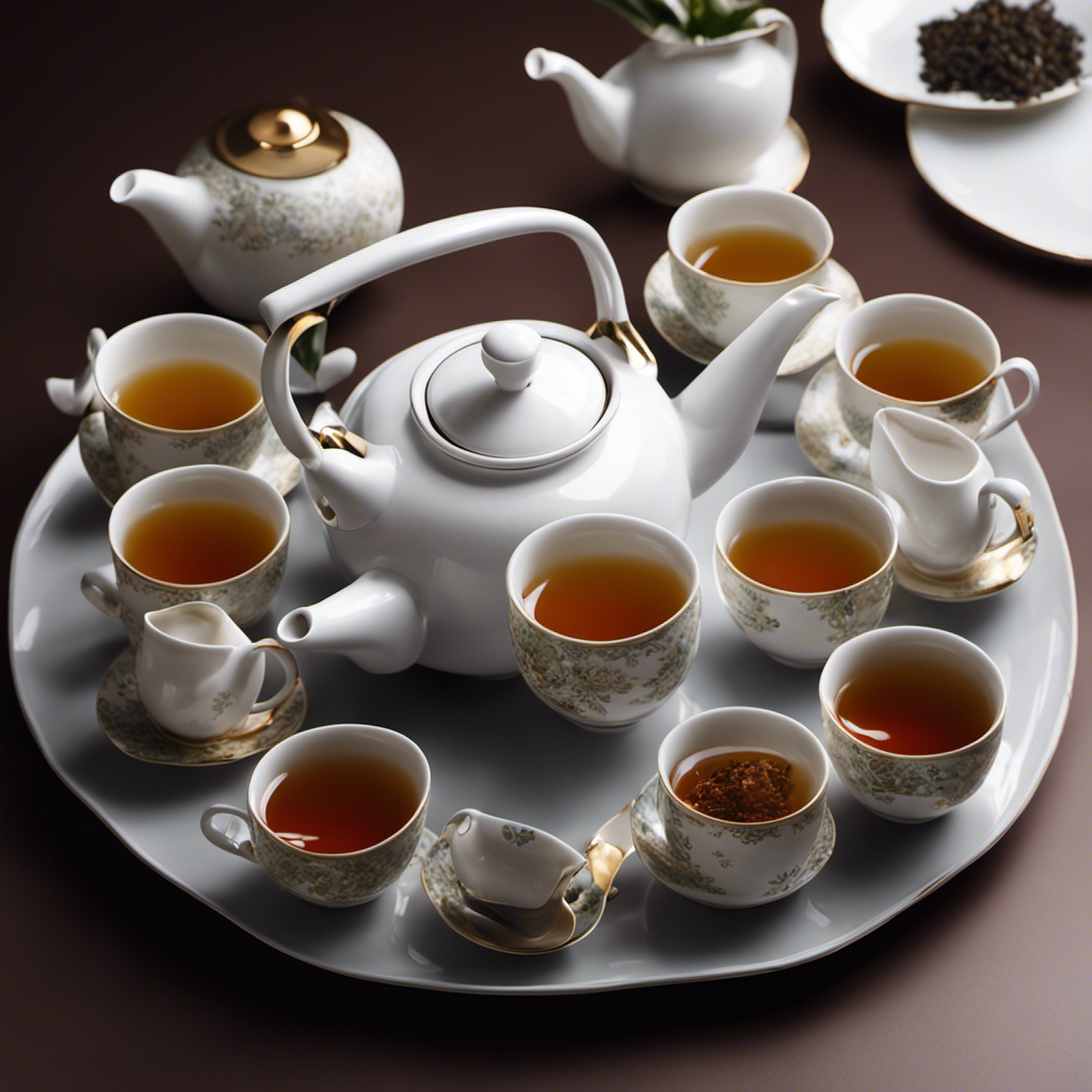 An image showcasing a serene teapot pouring steaming cups of Oolong tea into a row of delicate porcelain cups, highlighting varying quantities to visually depict the ideal number of cups for maximum health benefits