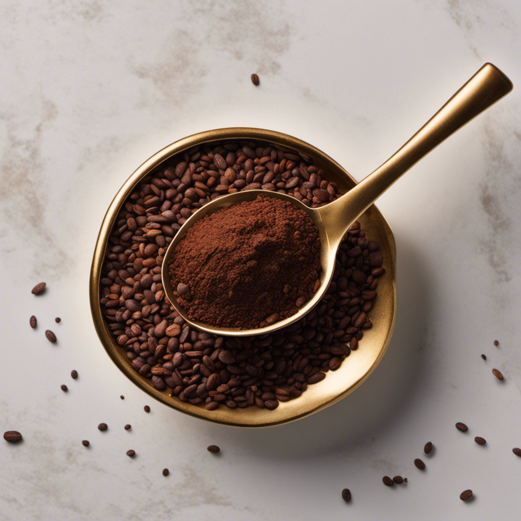 An image showcasing a precise teaspoon filled with rich, dark raw cacao