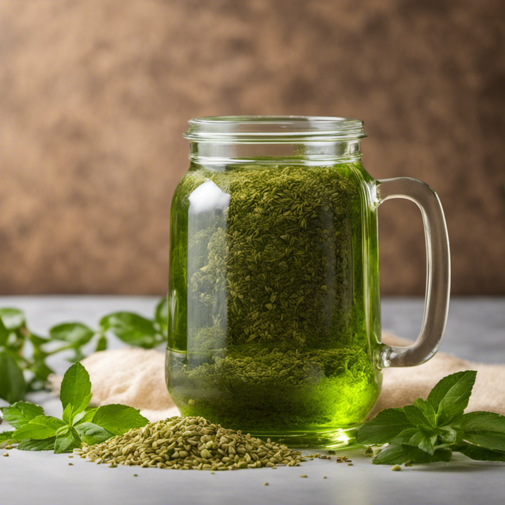 An image showcasing a transparent glass filled with 8 ounces of vibrant green yerba mate, accurately illustrating the precise quantity of water in grams for a comprehensive blog post