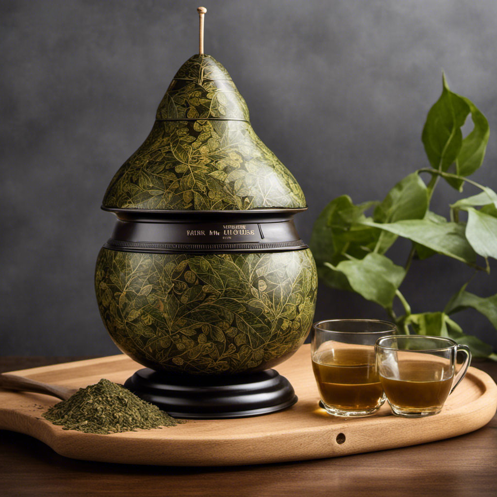 An image featuring a traditional gourd filled with loose yerba mate leaves, a precise measuring scale, and a transparent cup poured with brewed mate, showcasing the exact grams required for one cup