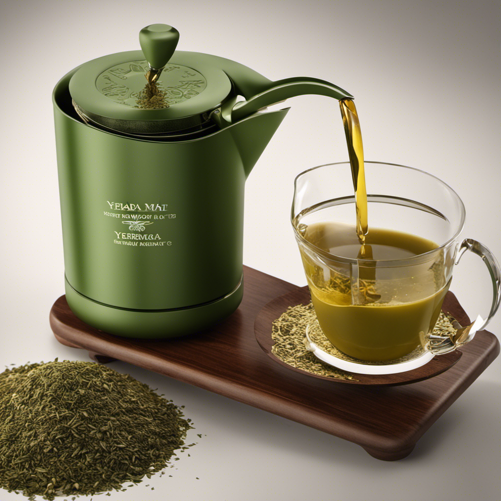 An image showcasing a precise measurement of Yerba Mate leaves being poured into a cup, with a scale nearby to indicate the exact grams required for a single cup