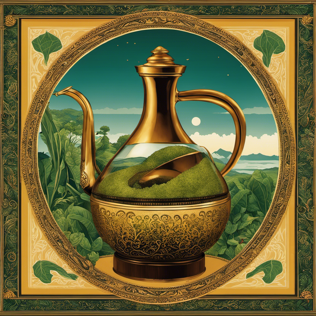 An image showcasing a serene scene of a traditional yerba mate gourd gently pouring its invigorating contents into a delicate hourglass, capturing the passage of time as the aromatic infusion seeps minutes by minute