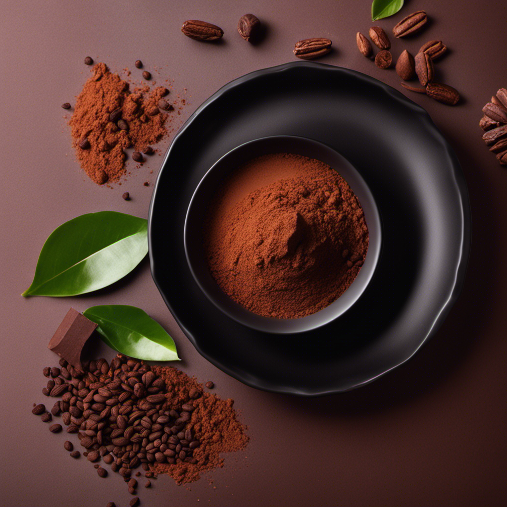 An image showcasing a vibrant, overflowing bowl of luscious, velvety raw cacao powder, radiating a rich aroma