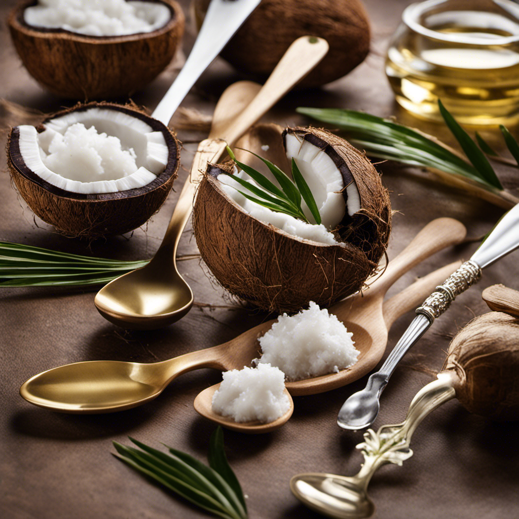 An image showcasing a collection of elegant and varied teaspoons, each filled with different amounts of pure coconut oil, reflecting the diverse qualities and benefits of this versatile ingredient