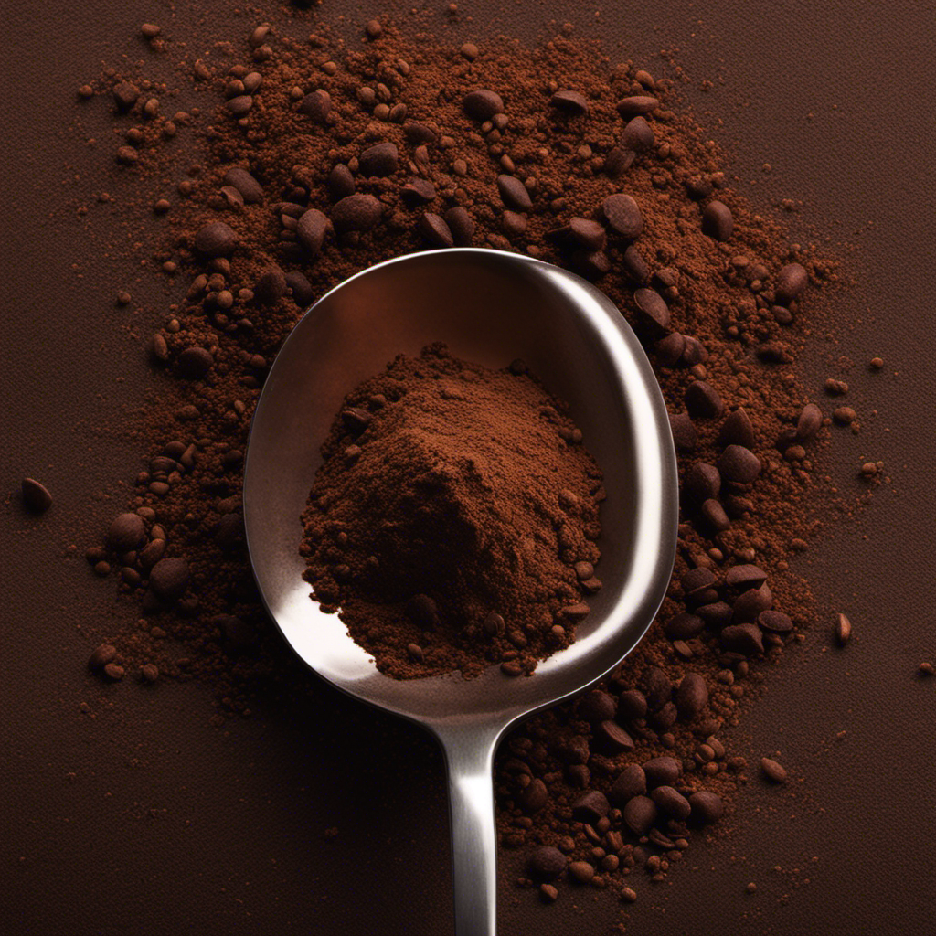 An image showcasing a close-up view of a teaspoon filled with raw cacao powder