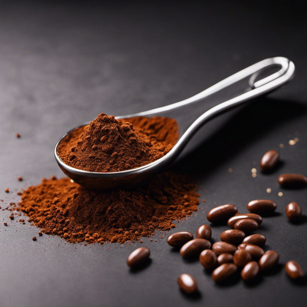 An image showing a close-up of a measuring spoon filled with one teaspoon of raw cacao powder, surrounded by scattered zinc capsules, emphasizing the correlation between them