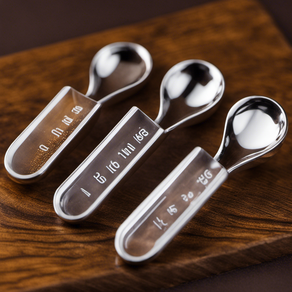 An image depicting three identical, small, transparent measuring spoons filled precisely with 1 gram, 2 grams, and 3 grams of a fine substance, comparing their sizes and clearly showing the incremental difference in quantity