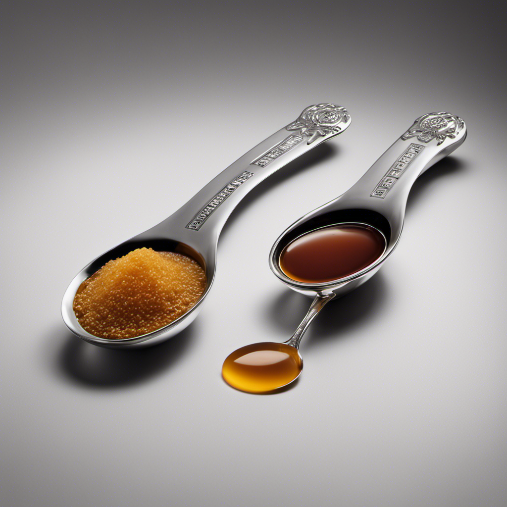 An image showcasing three identical measuring spoons filled to the brim with beef broth
