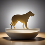 An image showcasing a 50lb dog's silhouette, with a teaspoon held next to it, displaying the accurate dosage of Benadryl in precise measurements