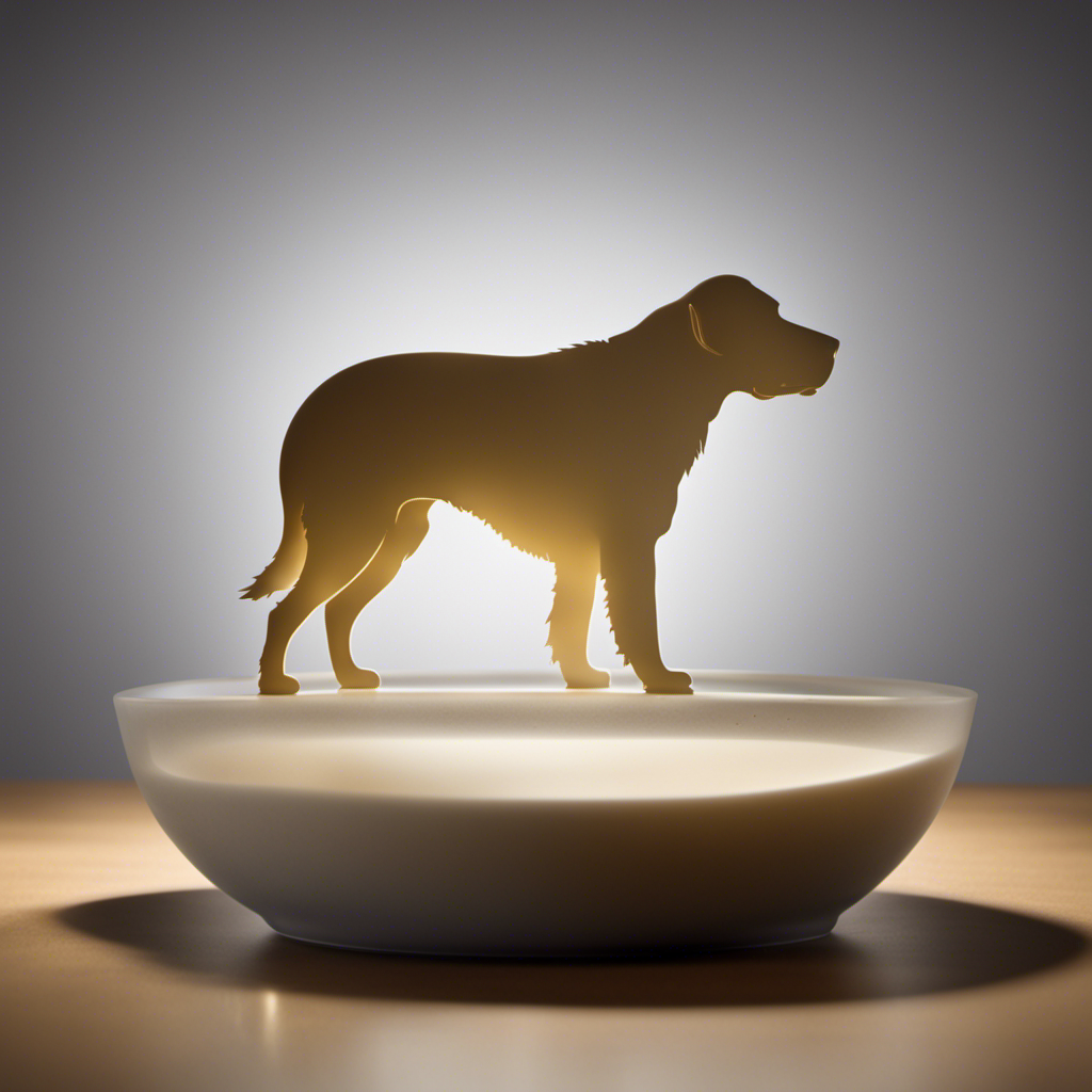 An image showcasing a 50lb dog's silhouette, with a teaspoon held next to it, displaying the accurate dosage of Benadryl in precise measurements