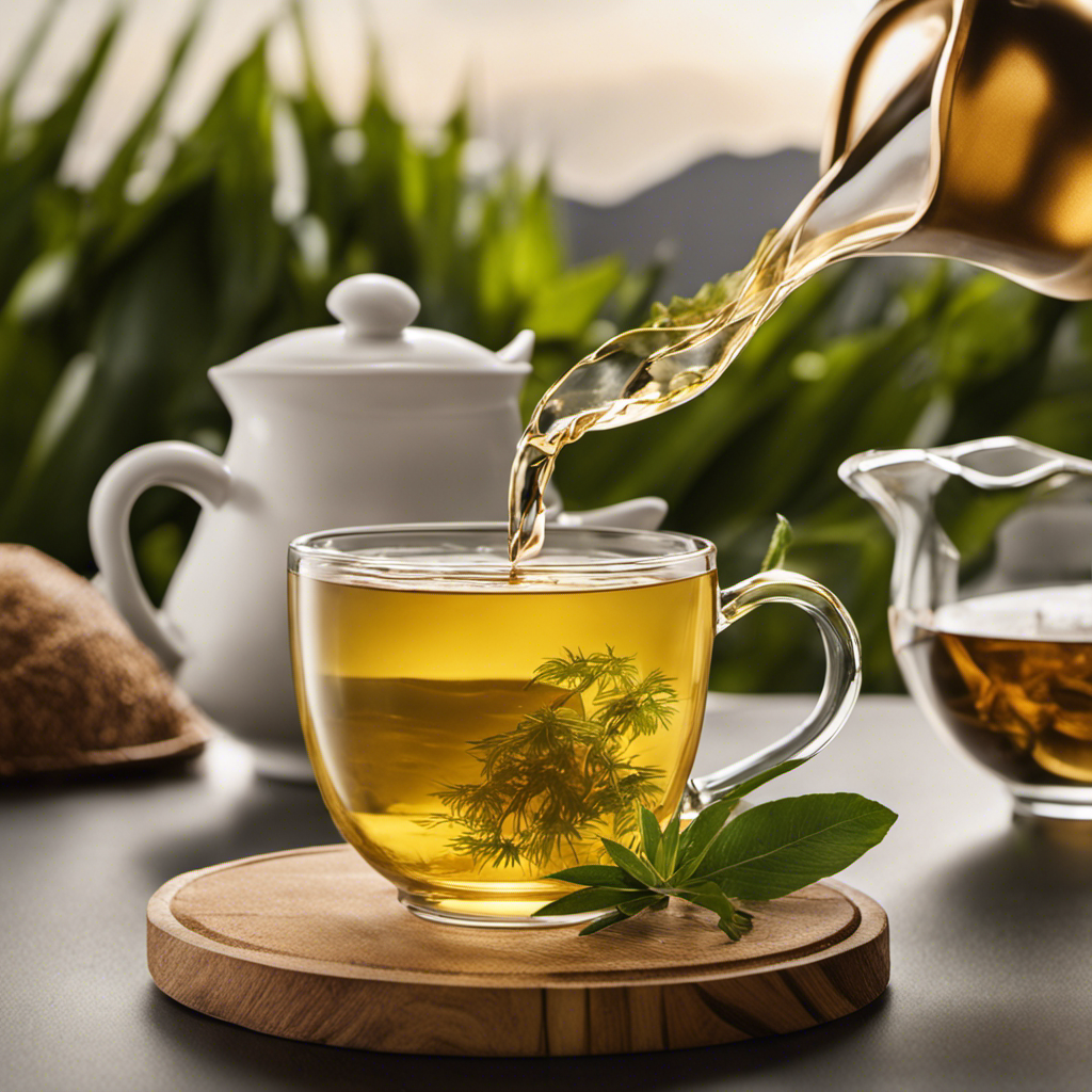 An image showcasing a steaming cup of coconut oolong tea, filled to the brim with golden-hued liquid