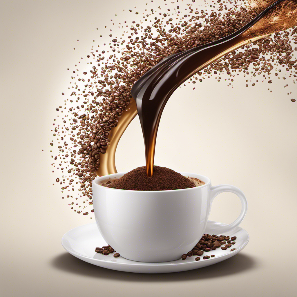 An image capturing the essence of Nescafe: two elegant teaspoons, brimming with rich, aromatic coffee grounds, hover above a white porcelain cup