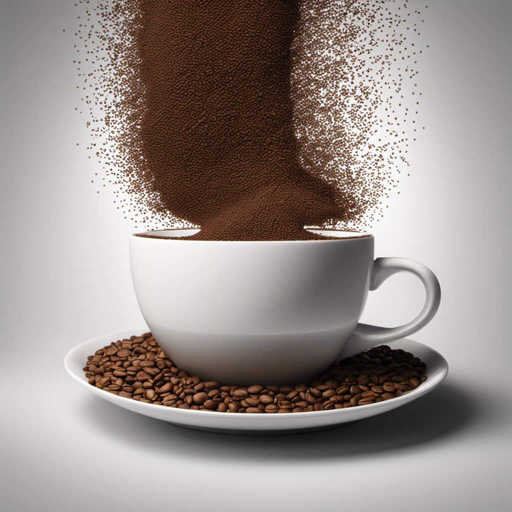 An image showcasing a steaming cup of instant coffee with precisely measured 3 teaspoons of coffee granules dissolved, while a caffeine molecule diagram hovers above, representing the caffeine content