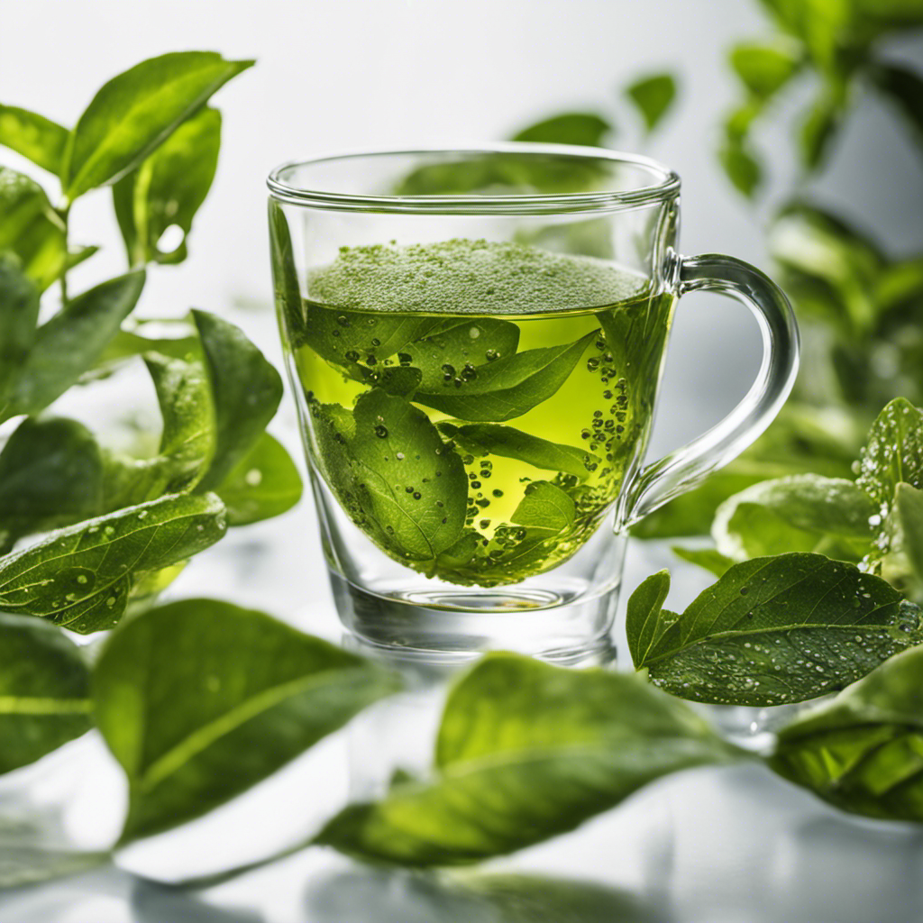 An image capturing the vibrant green leaves of Yerba Mate Tea, steeped in a transparent glass cup