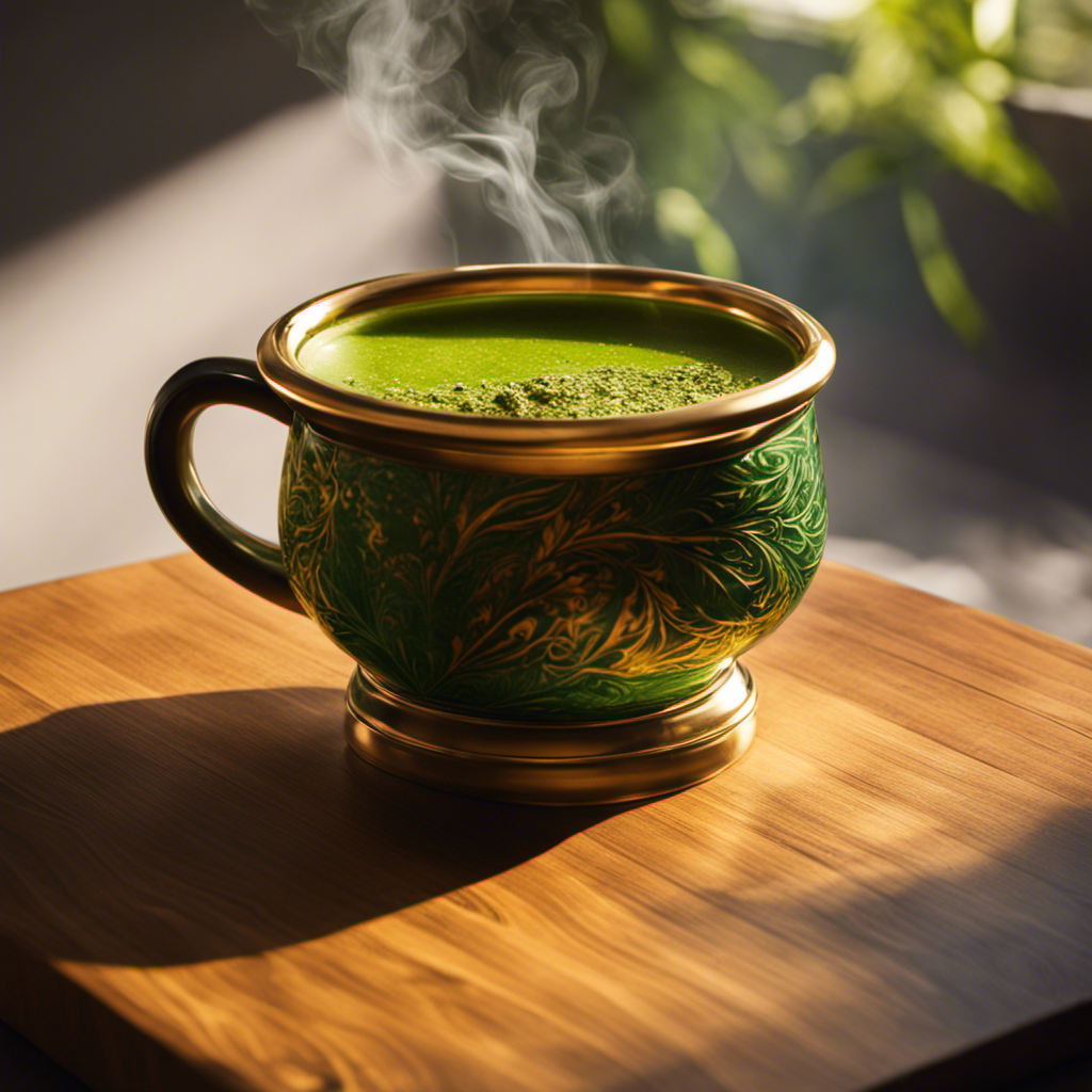 An image showcasing a steaming cup of clean yerba mate, perfectly brewed to highlight its vibrant green color