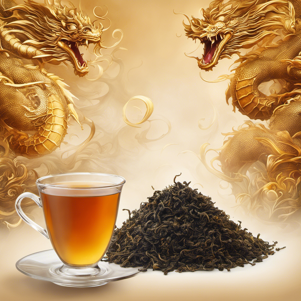 An image showcasing a steaming cup of Dragon Oolong tea, with swirling wisps of aromatic steam enticingly rising from the brew