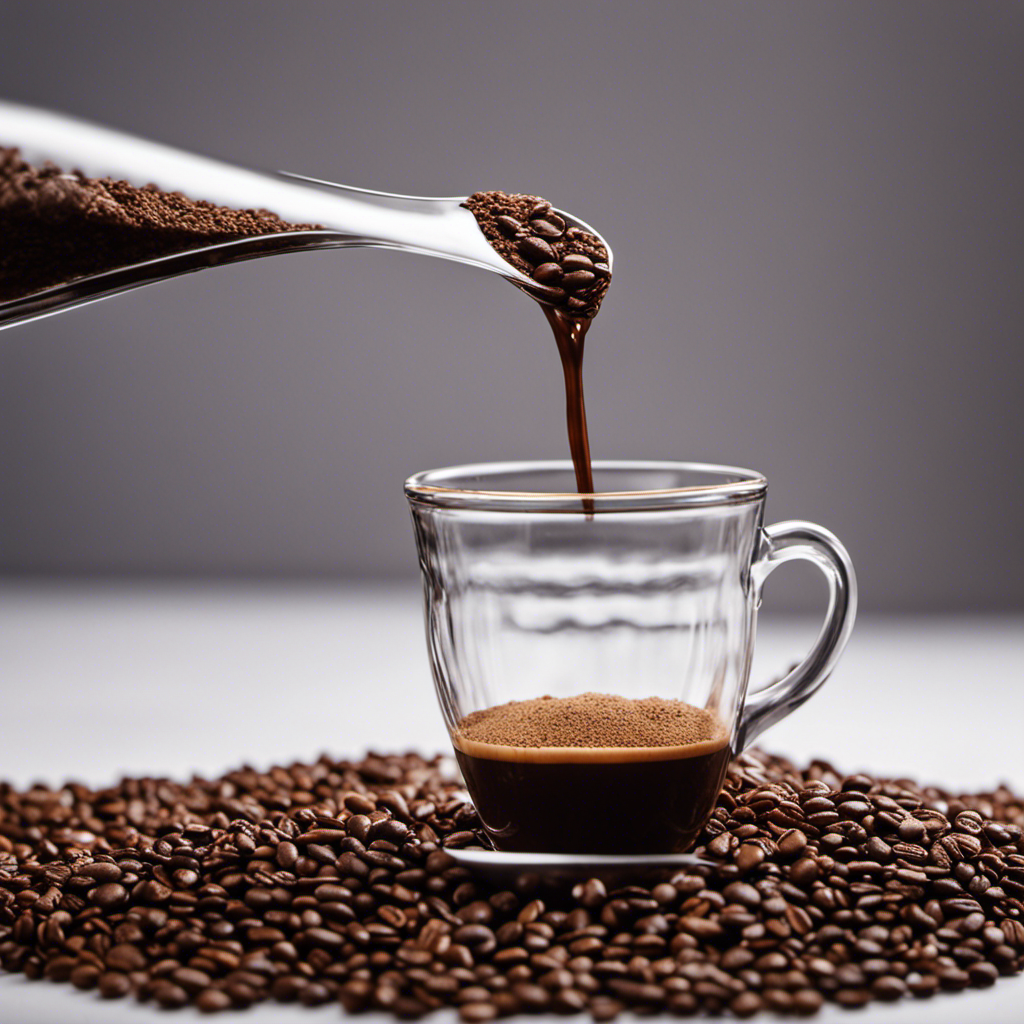 An image showcasing two perfectly measured teaspoons of instant coffee being poured into a transparent glass