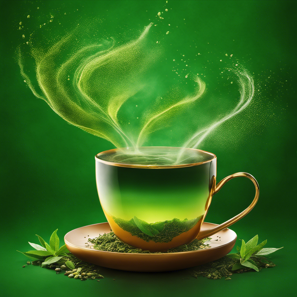 An image showcasing a vibrant, freshly brewed cup of Yerba Mate Green Tea, with wisps of steam rising from the surface