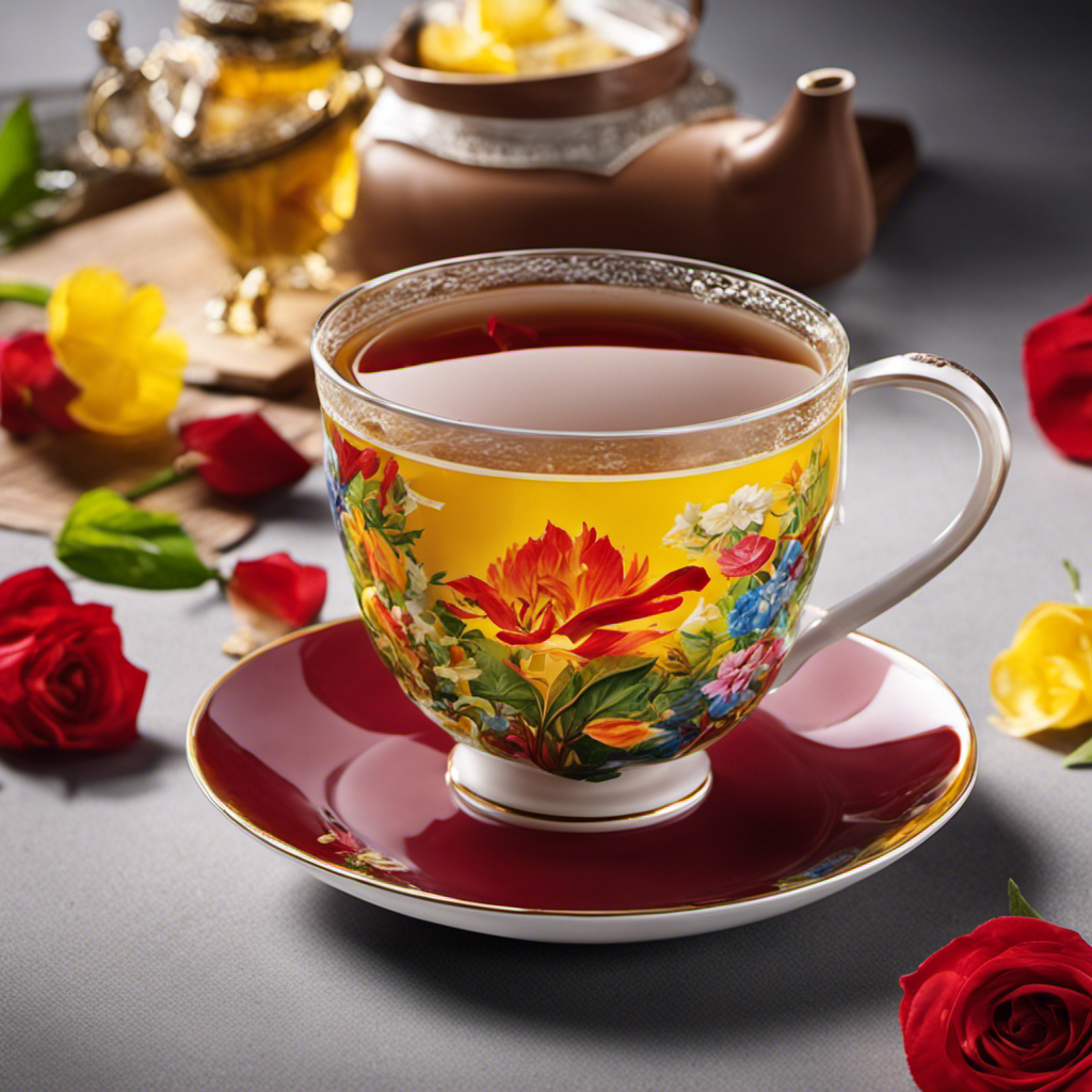 An image showcasing a vibrant teacup filled with hot Lipton tea, precisely measured to 2 teaspoons