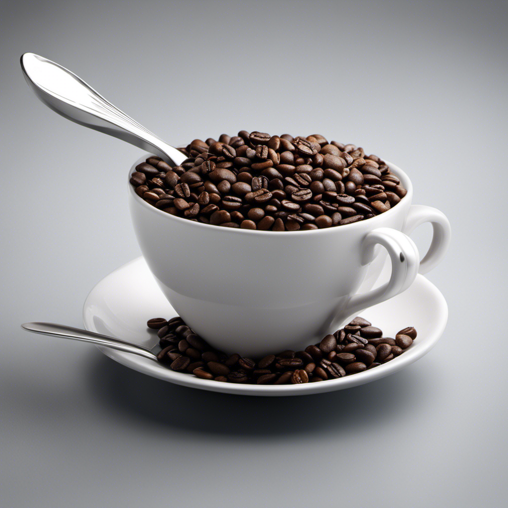 An image that showcases two small teaspoons filled with rich, dark coffee, each spoon containing a burst of energizing, aromatic vapor, symbolizing the precise measurement of caffeine found in a typical serving