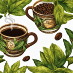 An image contrasting the caffeine content of yerba mate and coffee, depicting two steaming cups side by side