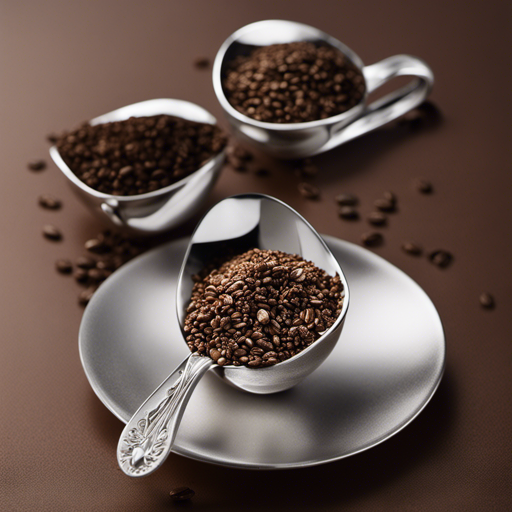 An image showcasing a neat stack of four silver teaspoons filled with fine Nescafe coffee granules, visually representing the precise measure of caffeine content they hold