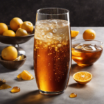 An image showcasing a tall glass filled with rich amber Kombucha tea, brimming with effervescence