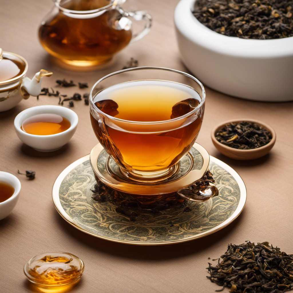 An image that showcases a steaming cup of Oolong tea, capturing the rich amber color of the brew
