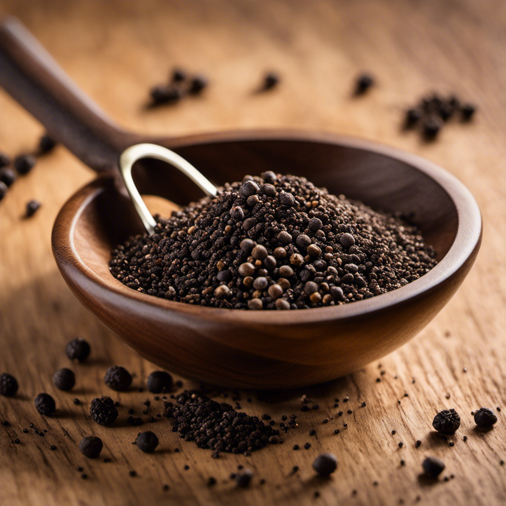 An image showcasing two small spoons filled with freshly ground black pepper, surrounded by tiny calorie symbols floating above