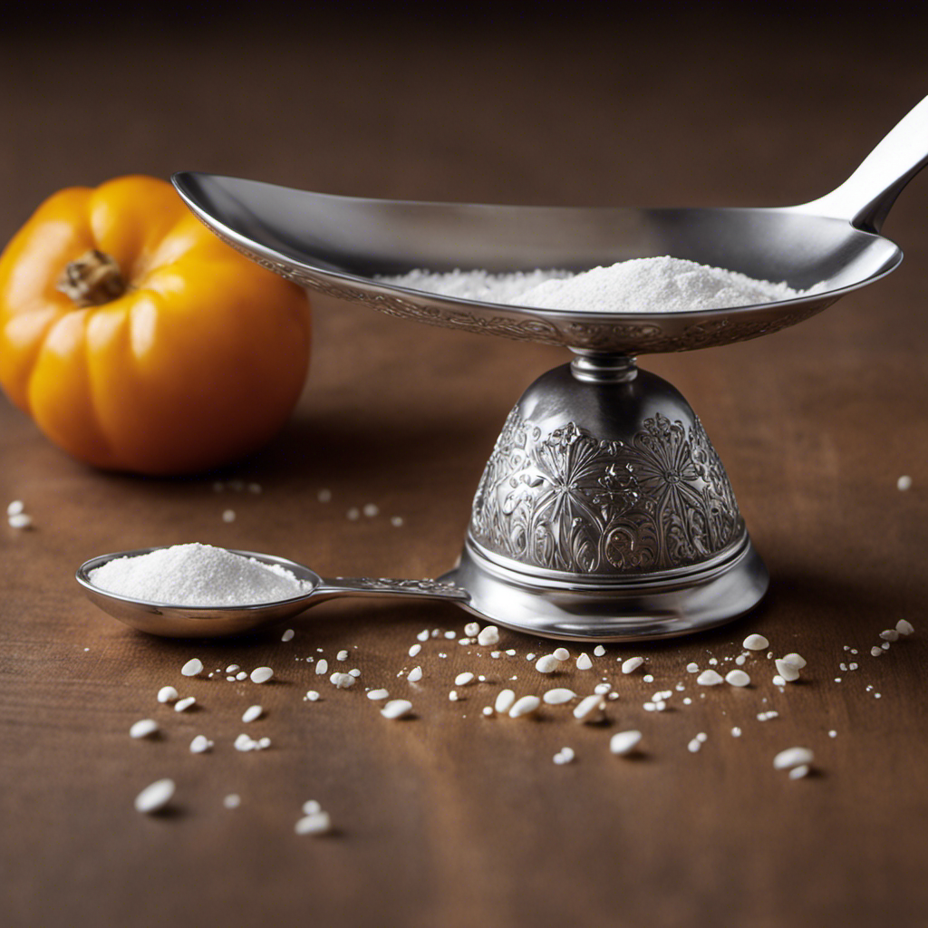 the essence of baking with an image of a delicate silver teaspoon, gently balancing on a precision kitchen scale