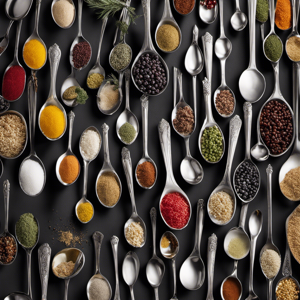 An image showcasing a set of 16 teaspoons, neatly arranged in a row, with various common kitchen ingredients meticulously measured out, symbolizing their equivalent quantities in a visually engaging and informative manner