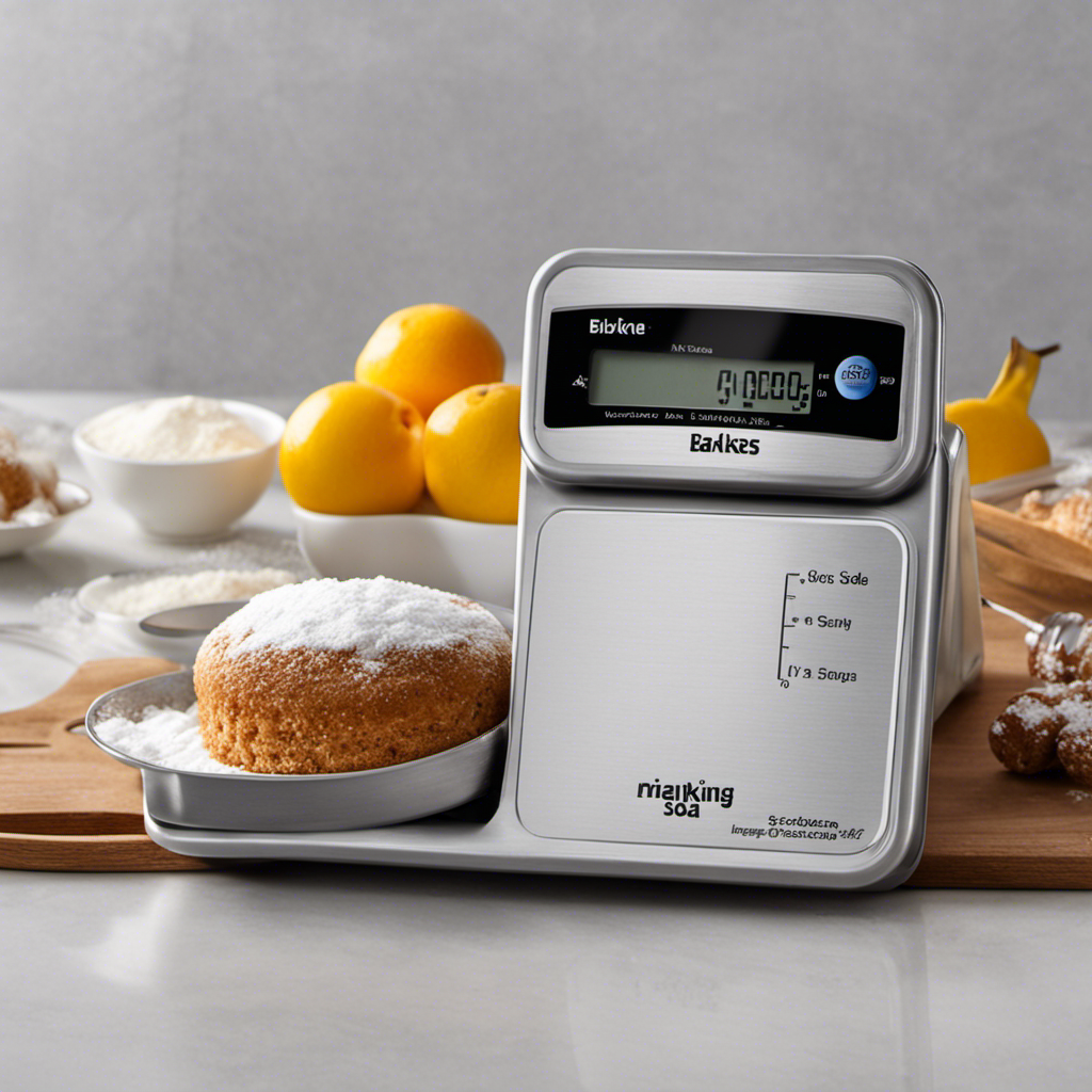 An image showcasing a digital scale accurately measuring 2 teaspoons of baking soda