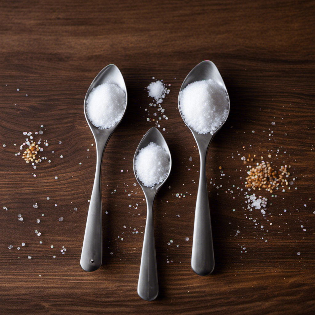 An image showcasing two identical, small measuring spoons filled with precisely weighed kosher salt