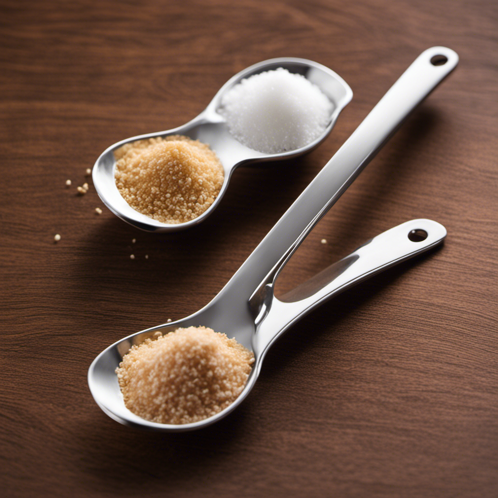 An image depicting two identical measuring spoons, one filled with precisely two teaspoons of regular salt, while the other contains an equivalent amount of kosher salt, showcasing the visual difference between the two