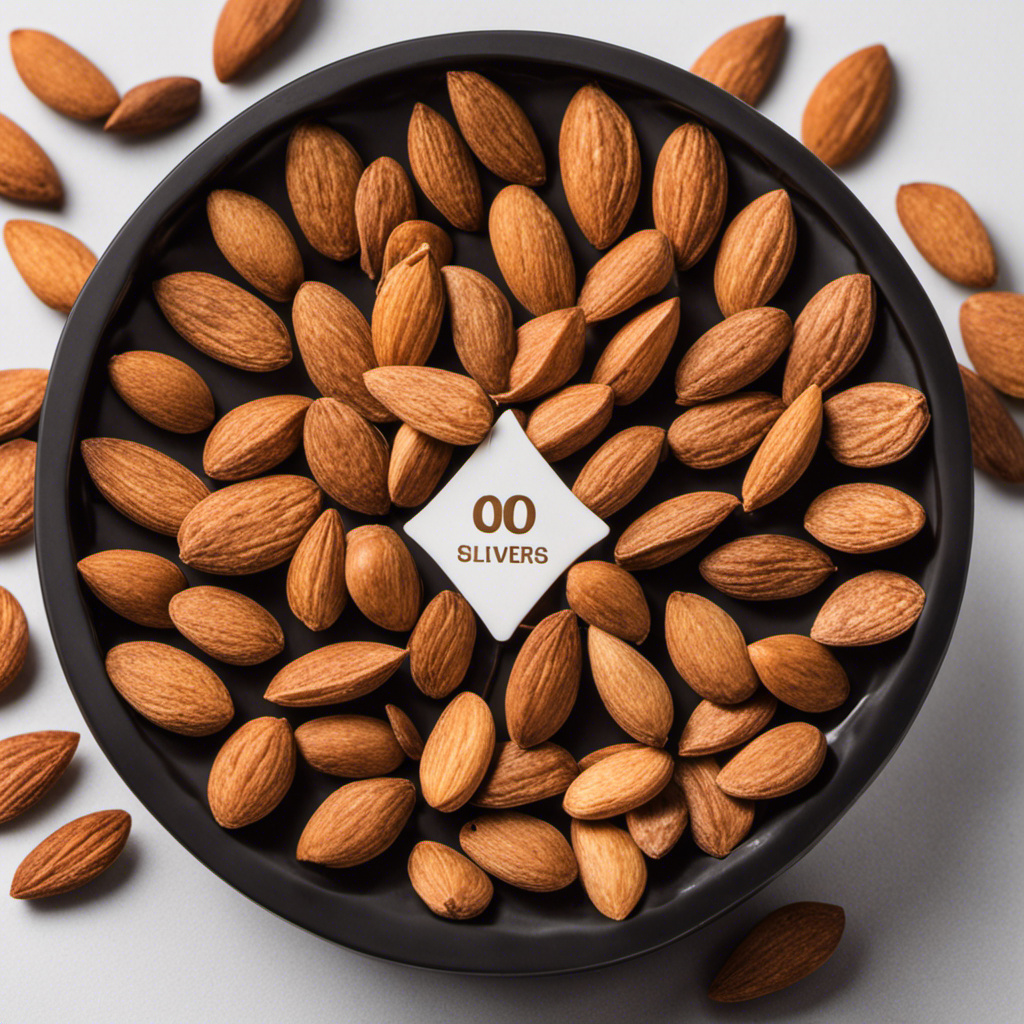An image showcasing a precise measurement of 4 teaspoons of almond slivers in a small, transparent weighing scale