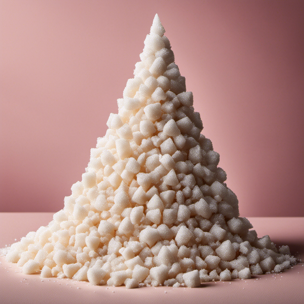 An image showcasing 42 teaspoons of sugar piled up, forming a sweet mountain