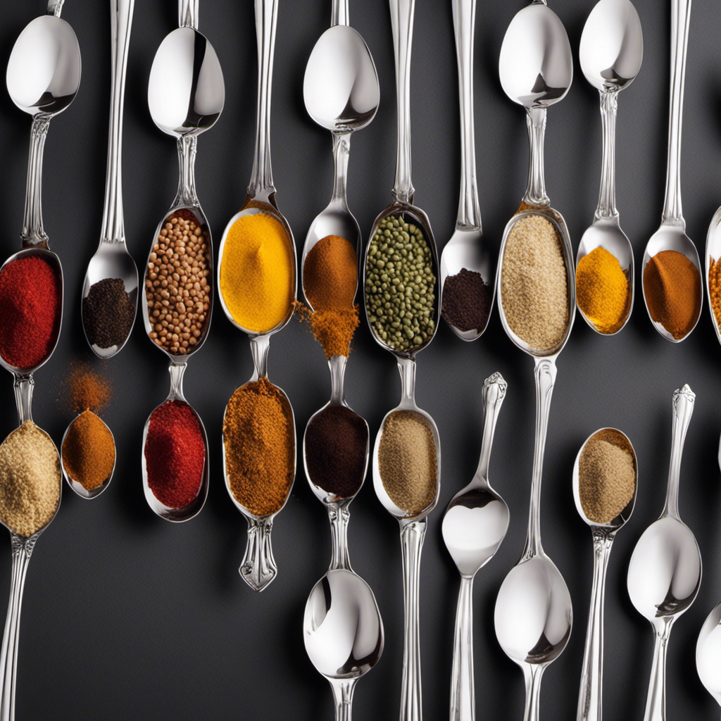 An image showcasing 8 teaspoons arranged in a neat row, perfectly aligned with each other