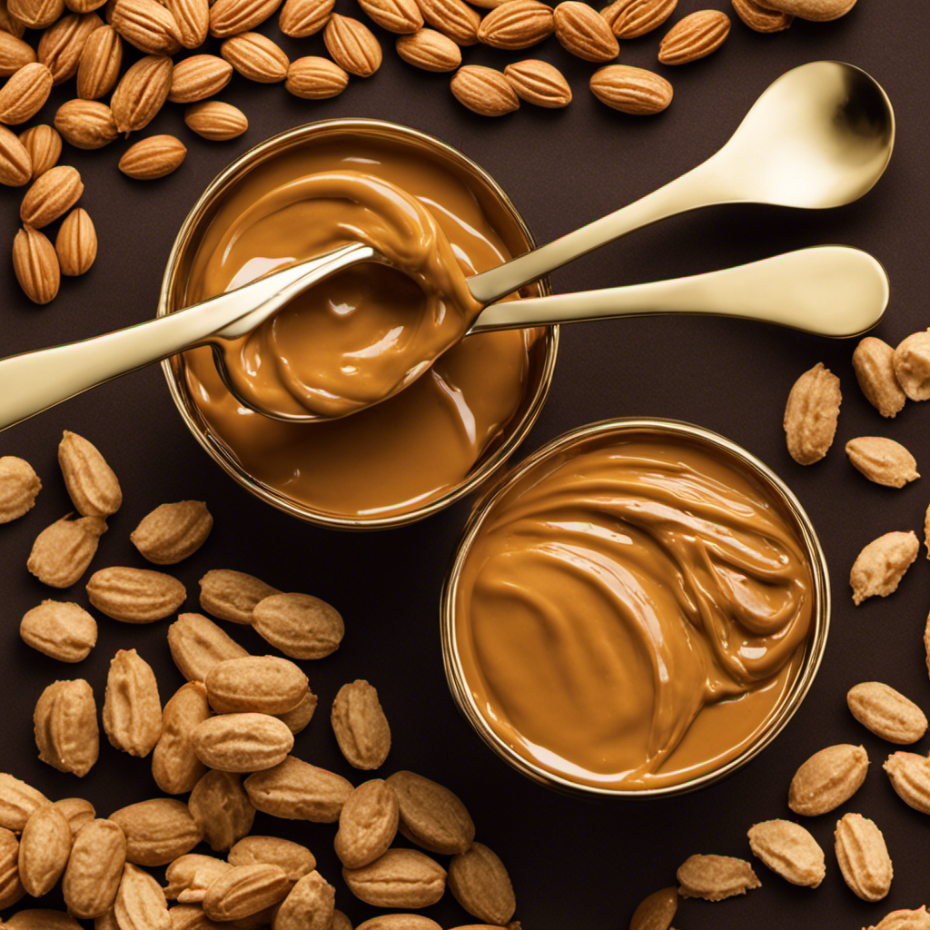 An image showcasing two perfectly measured teaspoons of rich, creamy peanut butter, oozing with golden hues