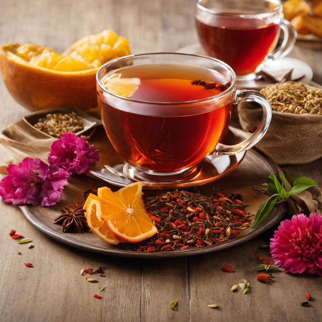 An image showcasing an elegant cup of rooibos tea, infused with vibrant flavors