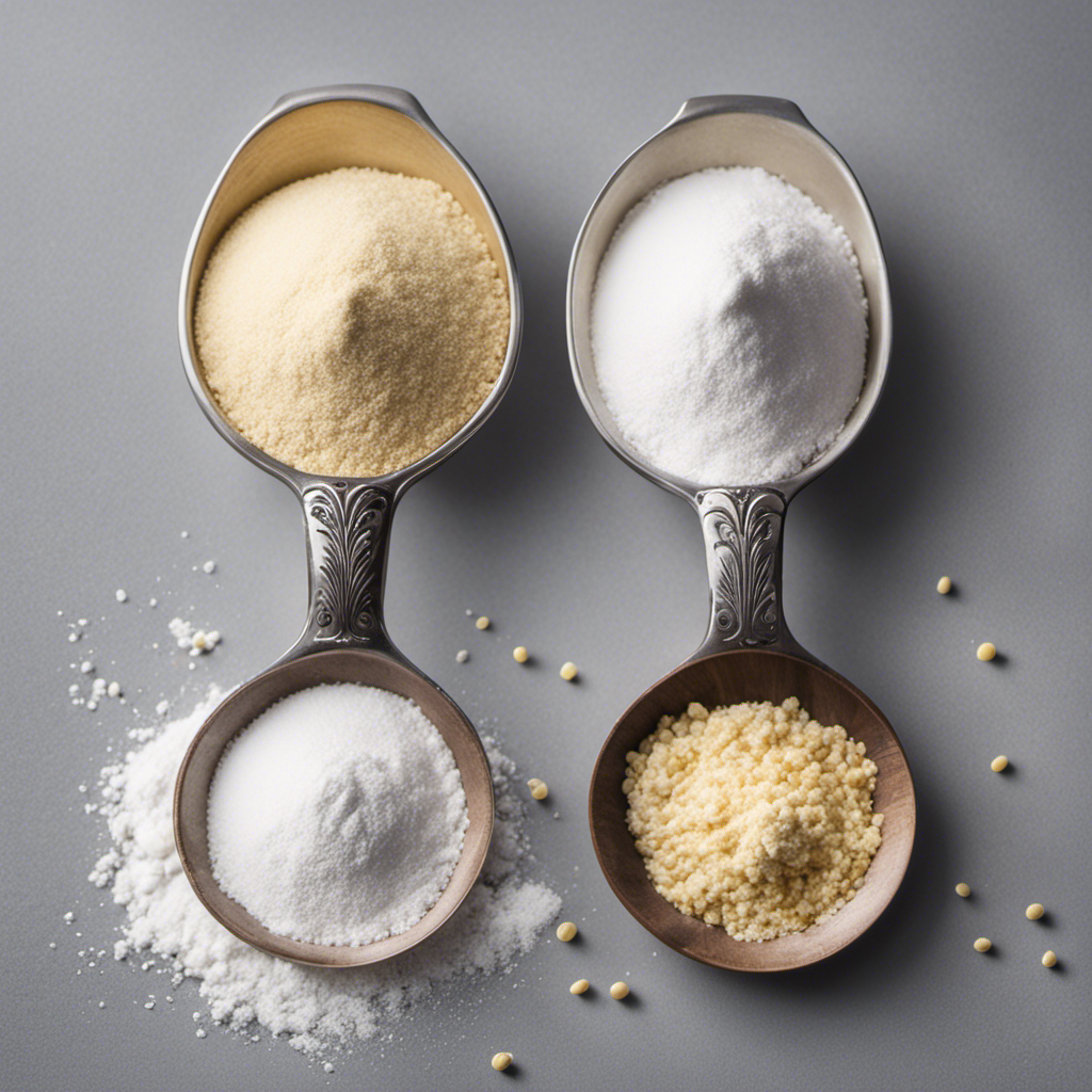 An image showcasing two identical measuring spoons, one filled to the brim with flour and the other filled with cornstarch, visually representing the equivalent amount of 2 teaspoons of cornstarch