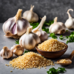 An image showcasing a vibrant pile of minced garlic next to a neat stack of teaspoons