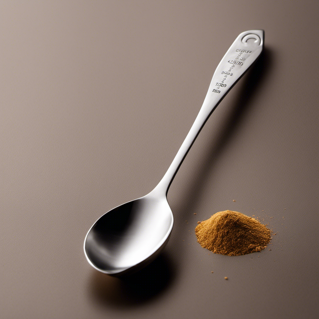 An image depicting a small measuring spoon filled with precisely half an ounce of a substance, with the spoon handle resting on a kitchen countertop beside a teaspoon, visually illustrating the measurement conversion from 0