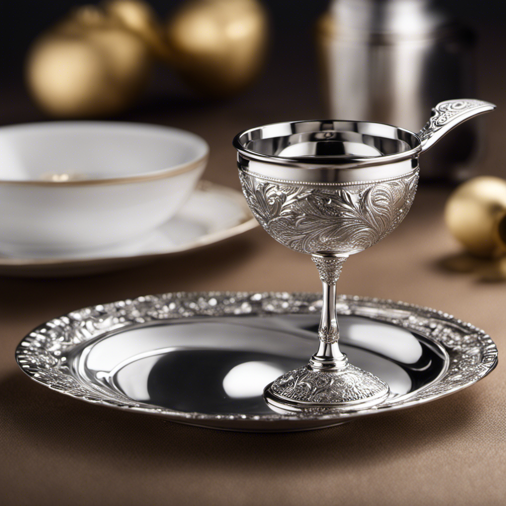 An image showcasing a delicate silver teaspoon gently pouring
